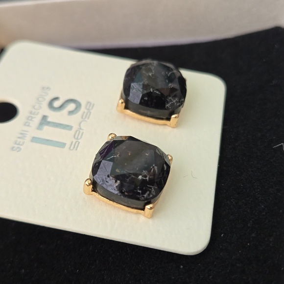 Cushion Cut Semi Stone Epoxy Stud Earrings, NWT - Picture 3 of 8